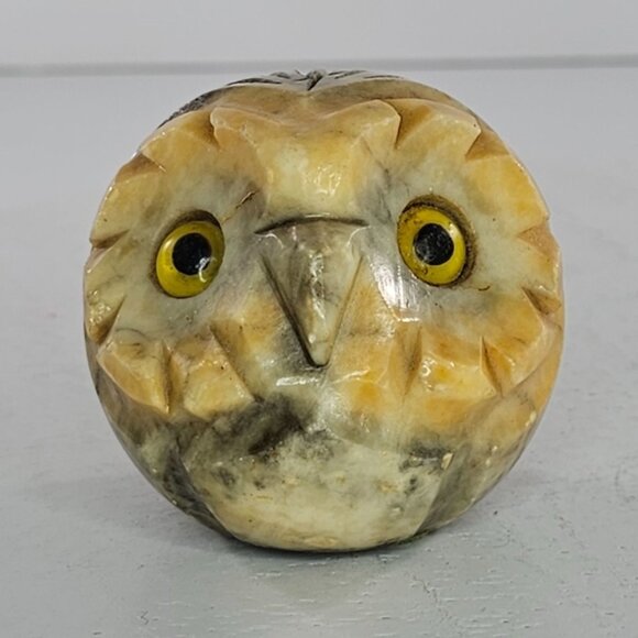 Vintage Italian Alabaster Carved Owl Figurine Stone Sculpture Italy Round Bird - Picture 7 of 7